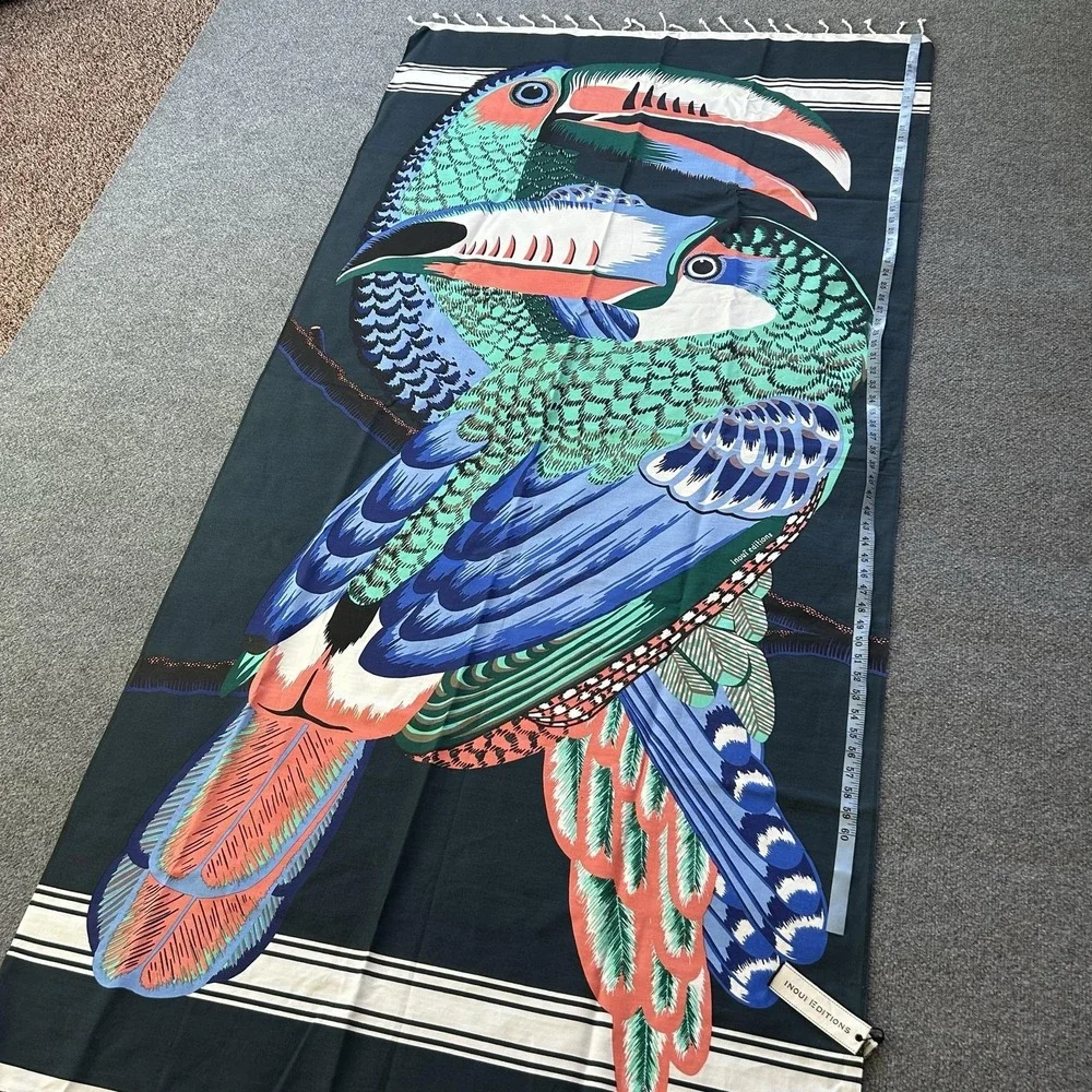 Inoui Editions Fouta Turkish Towel 40 X 70 Toucan Emerald Green Cotton Bird